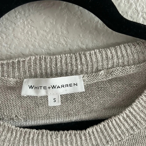 White + Warren Linen Striped Open Crewneck Sweater - Picture 4 of 5